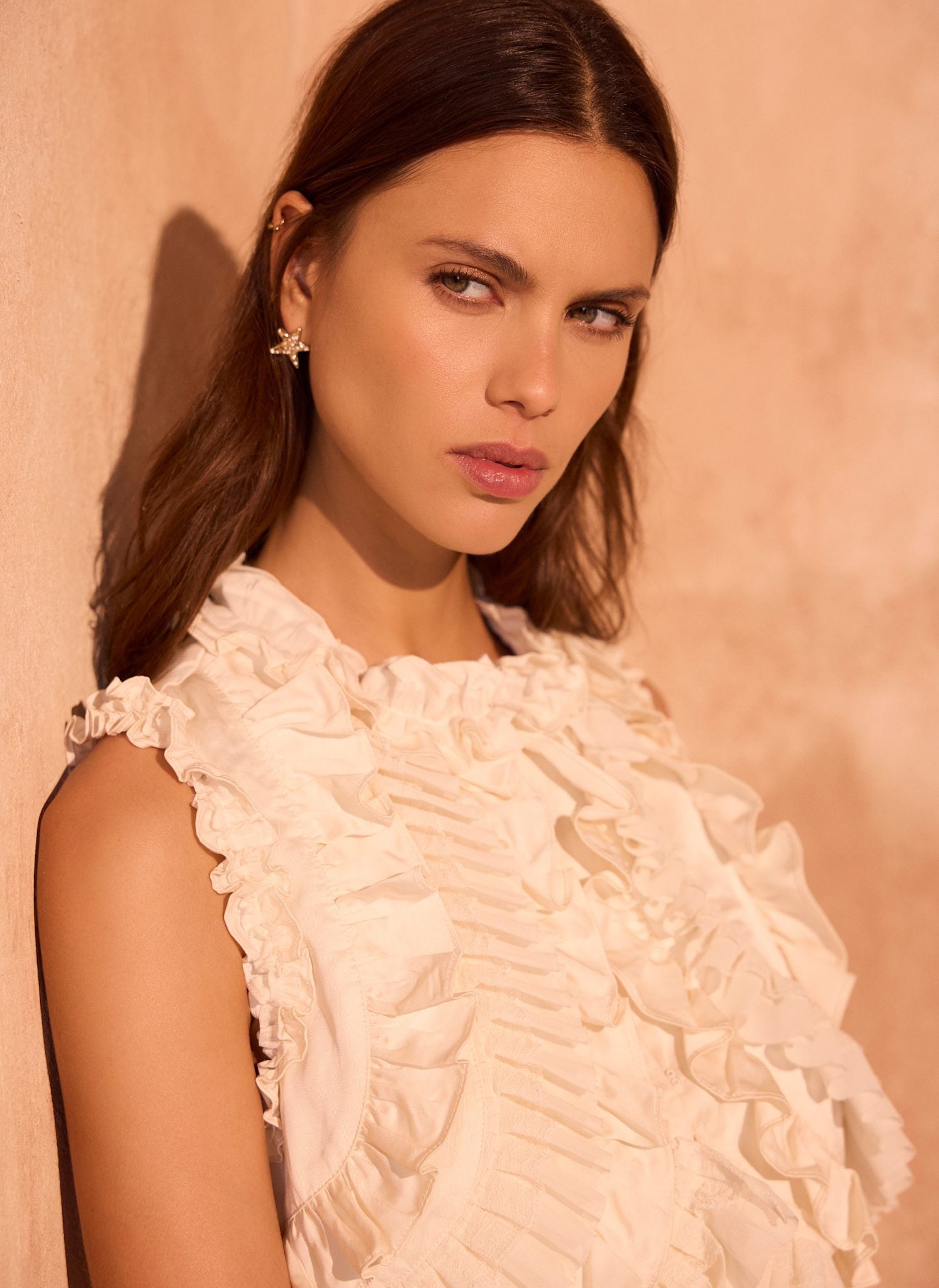 Cream Ruffle Detail Top