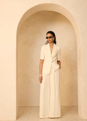 Cream Scallop Front Short Sleeve Blazer