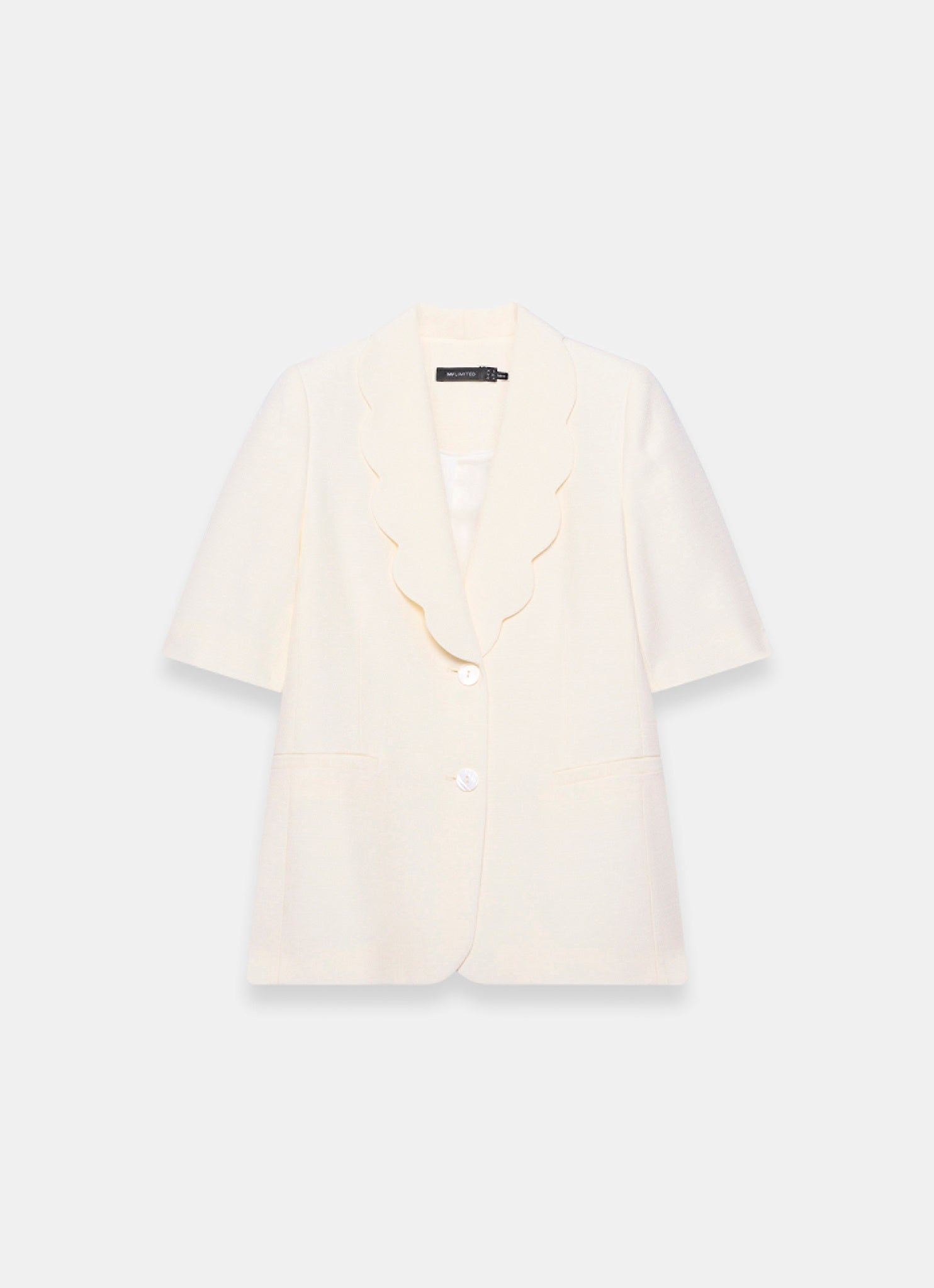 Cream Scallop Front Short Sleeve Blazer