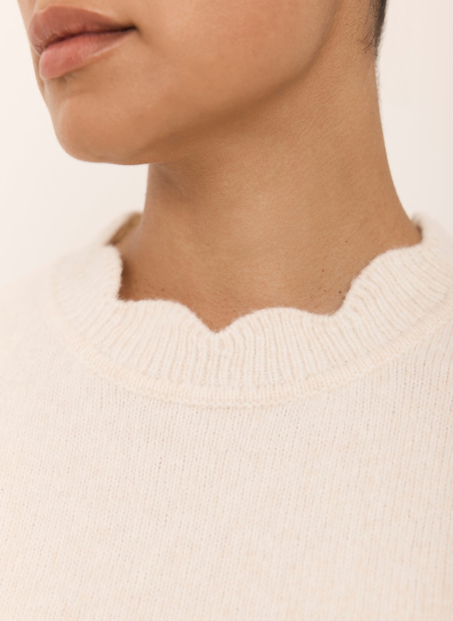 Cream Scallop Knit Top