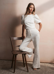 Cream Sequin Lace Puff Sleeve Top