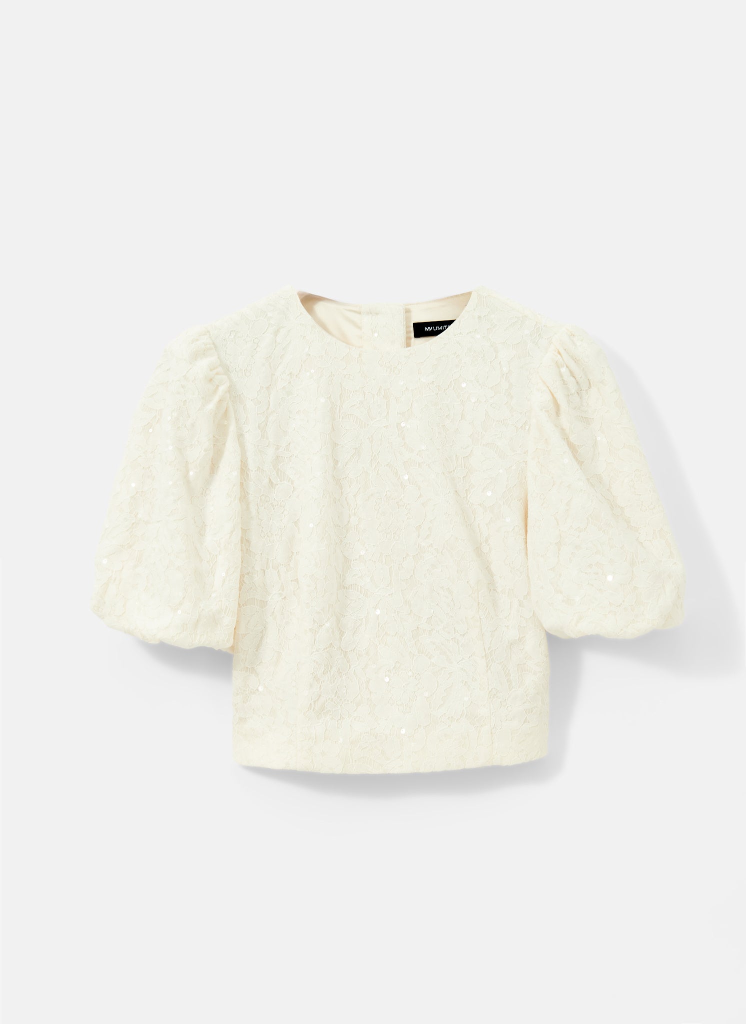Cream Sequin Lace Puff Sleeve Top