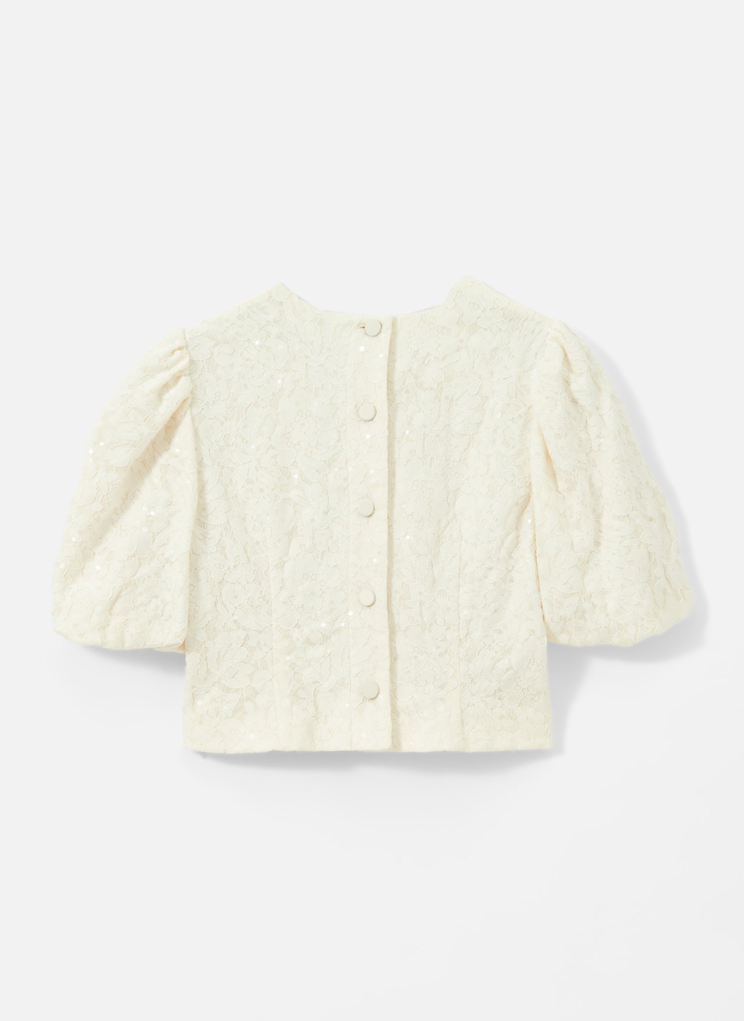 Cream Sequin Lace Puff Sleeve Top