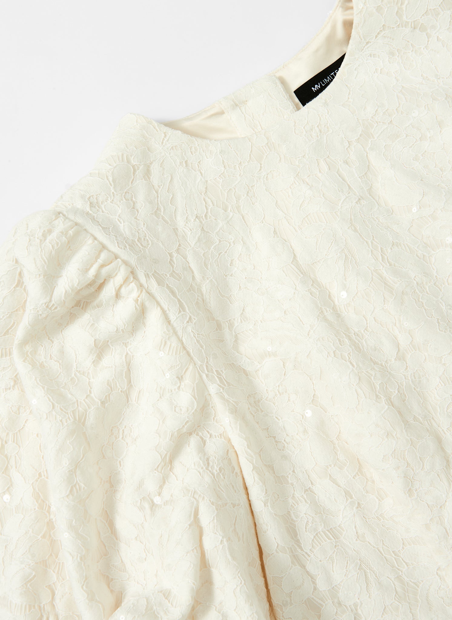 Cream Sequin Lace Puff Sleeve Top