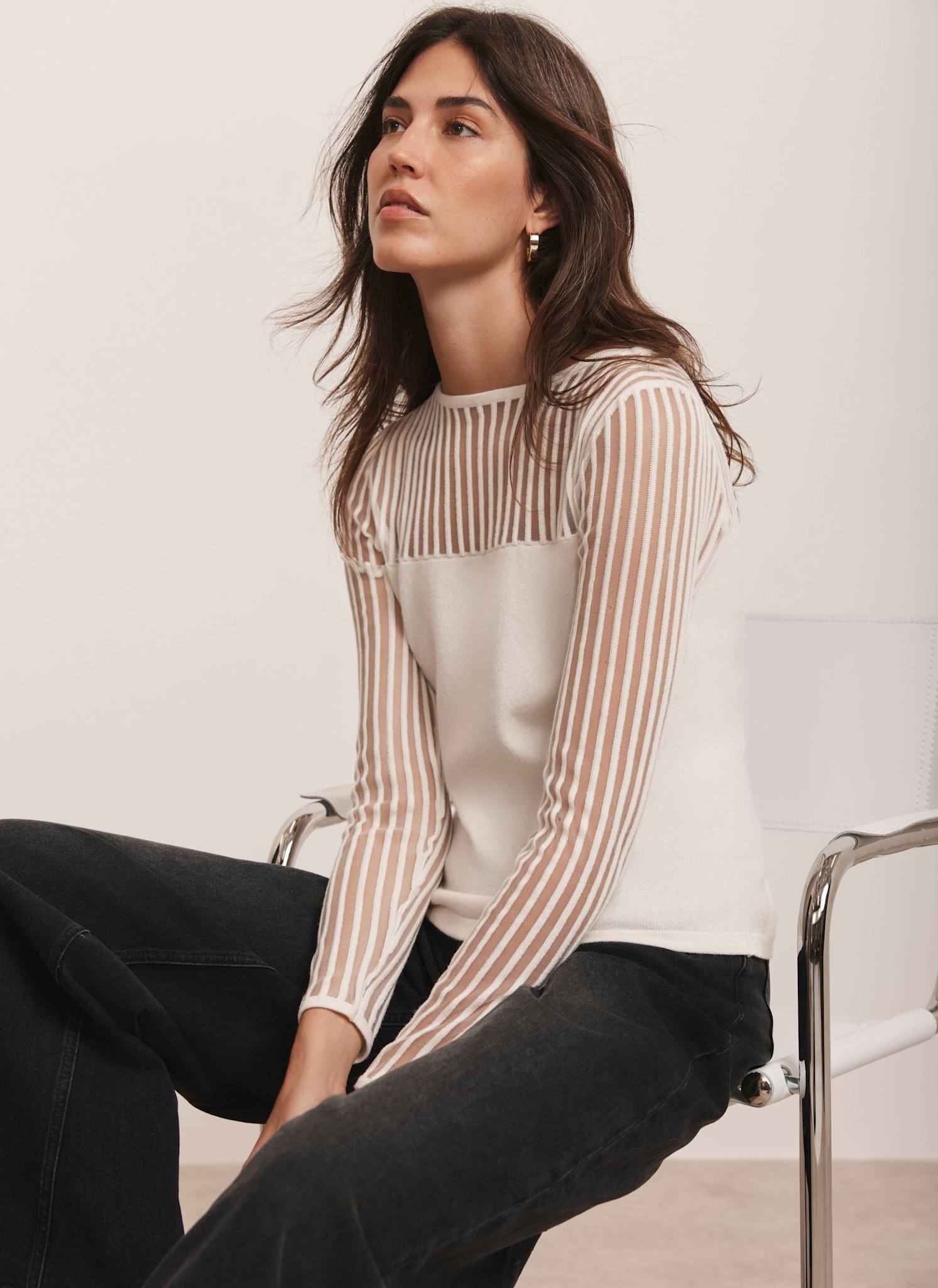 Cream Sheer Knit Top