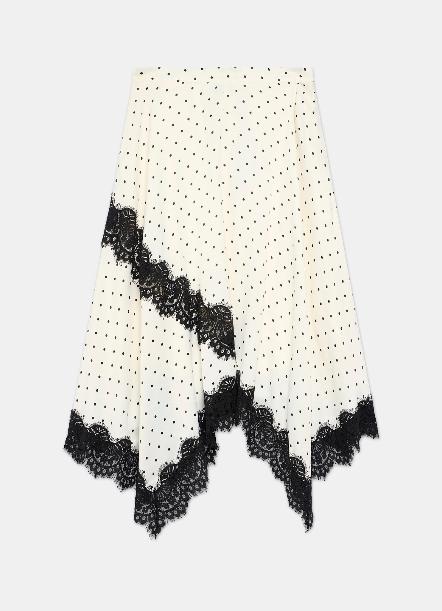 Cream Polka Dot Lace Trim Maxi Skirt