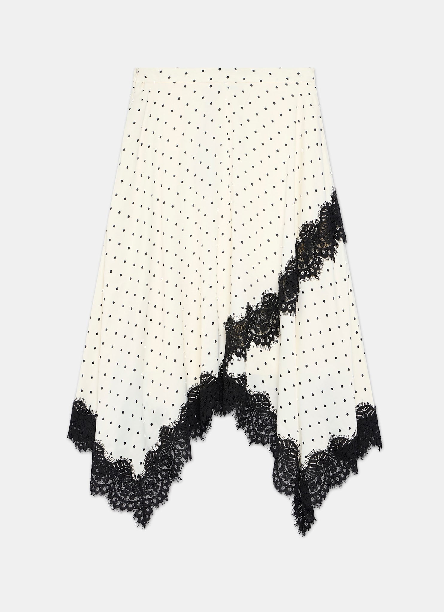 Cream Polka Dot Lace Trim Maxi Skirt