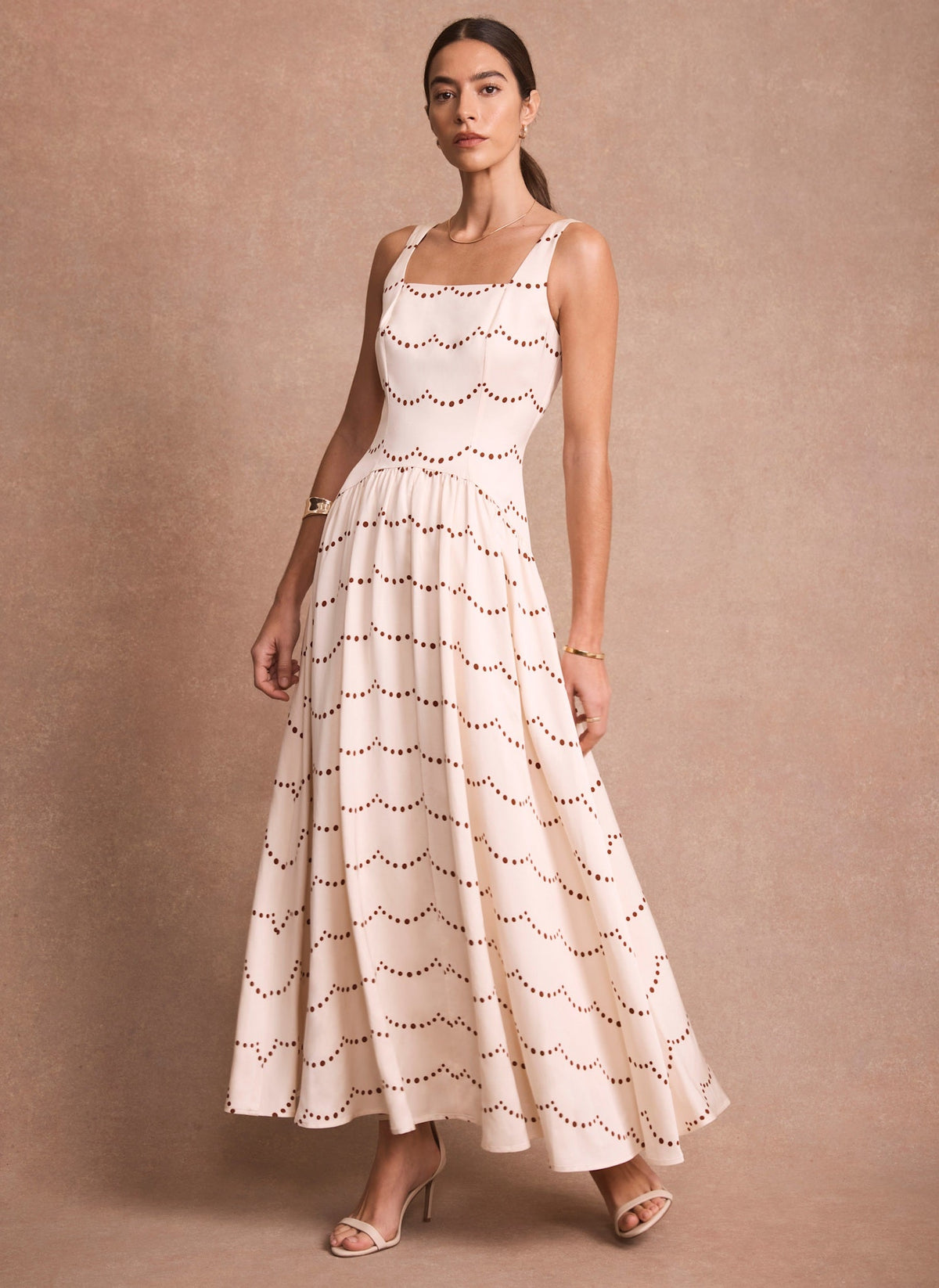 Cream Spot Print Maxi Dress