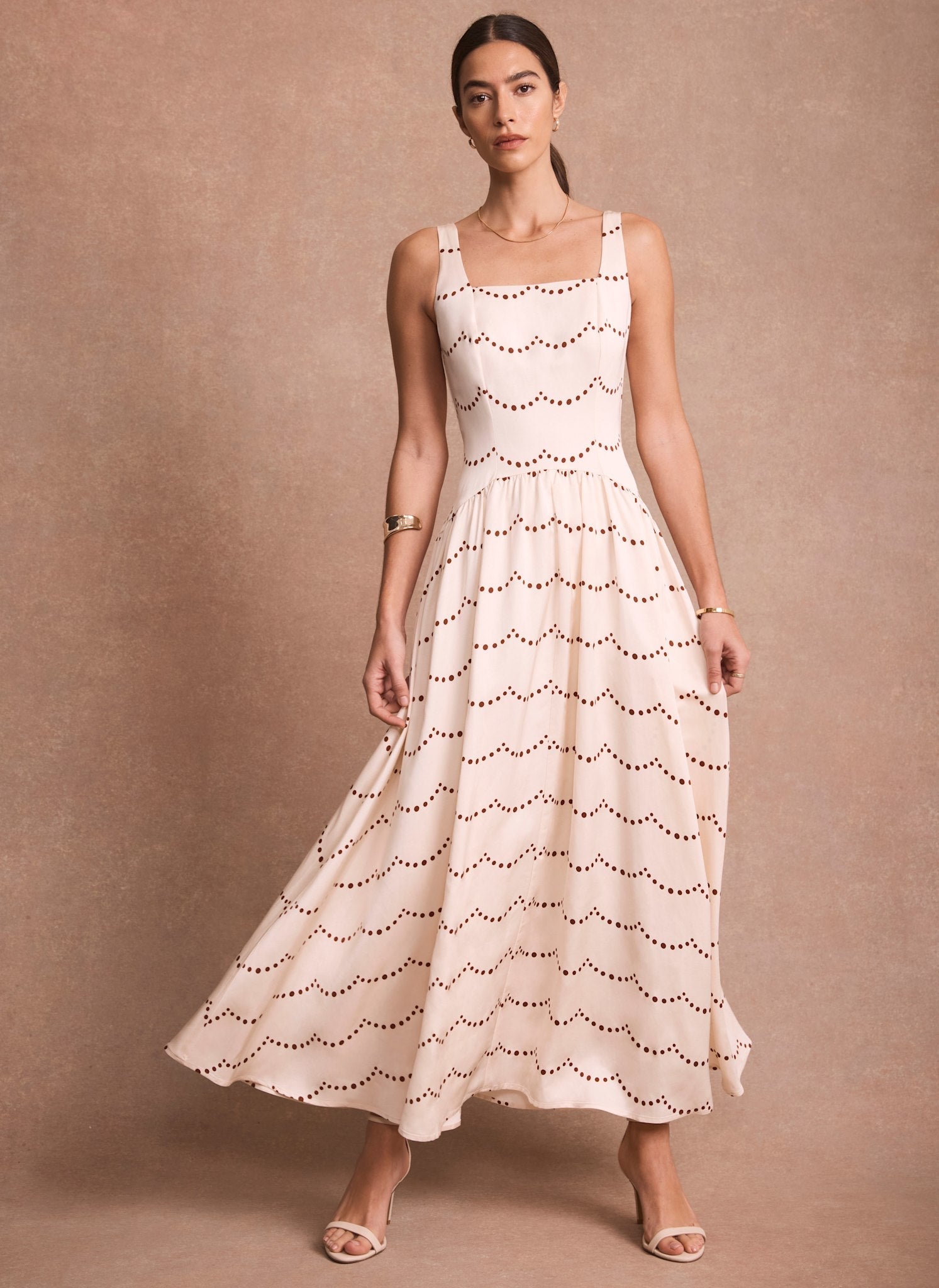 Cream Spot Print Maxi Dress
