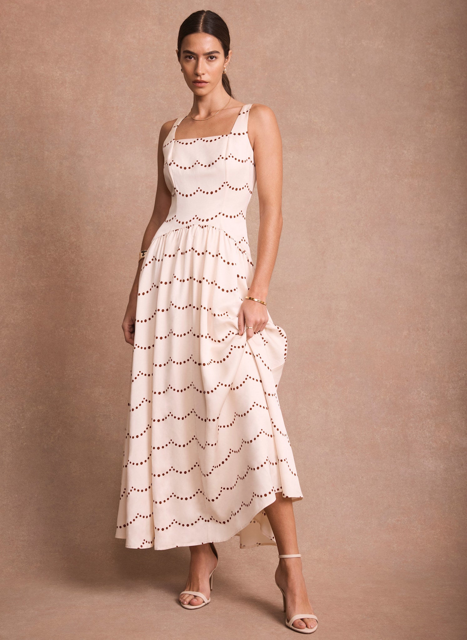 Cream Spot Print Maxi Dress