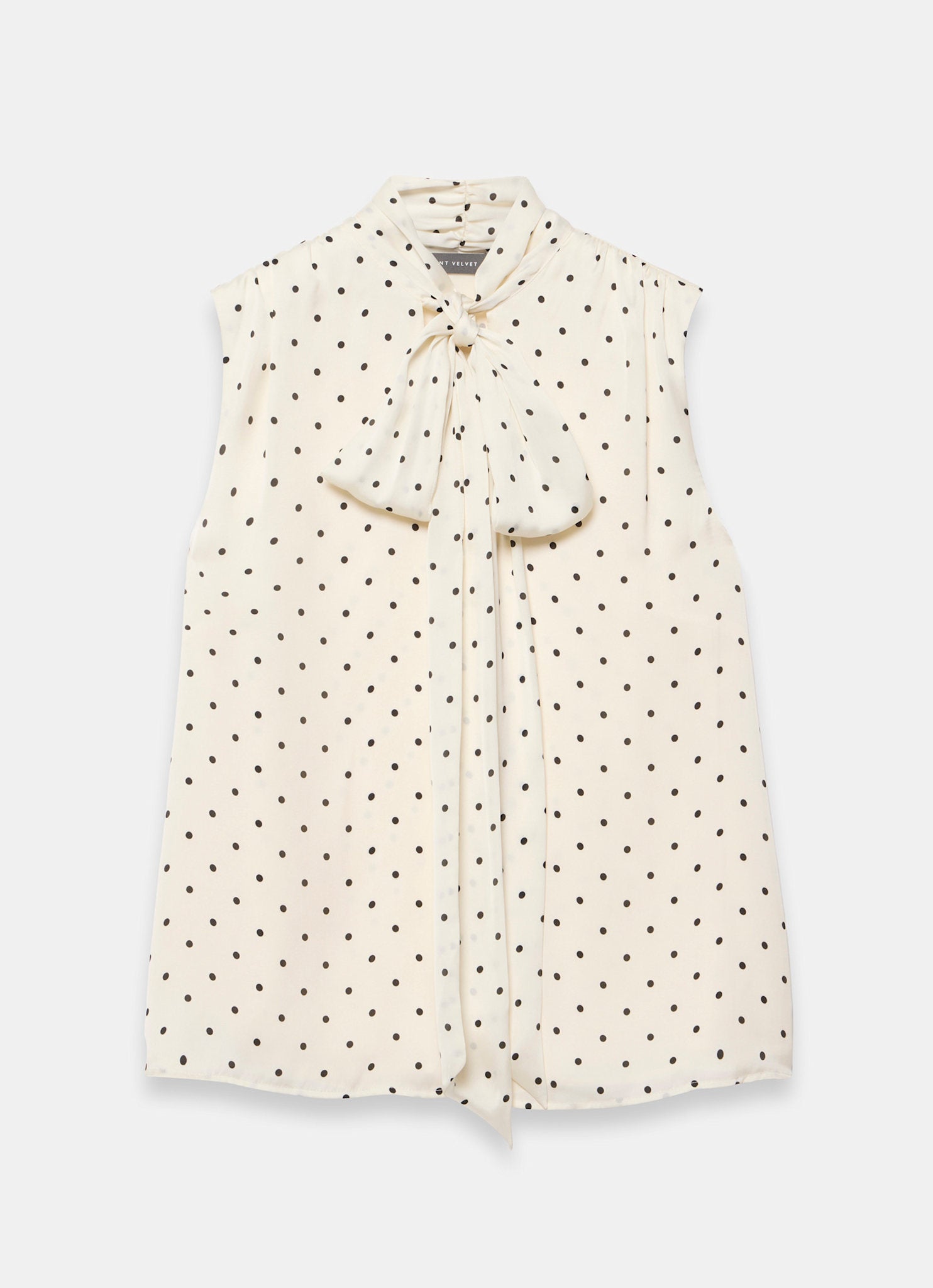 Cream Polka Dot Tie Neck Top