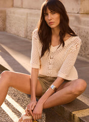 Cream Cotton Blend Knit Top