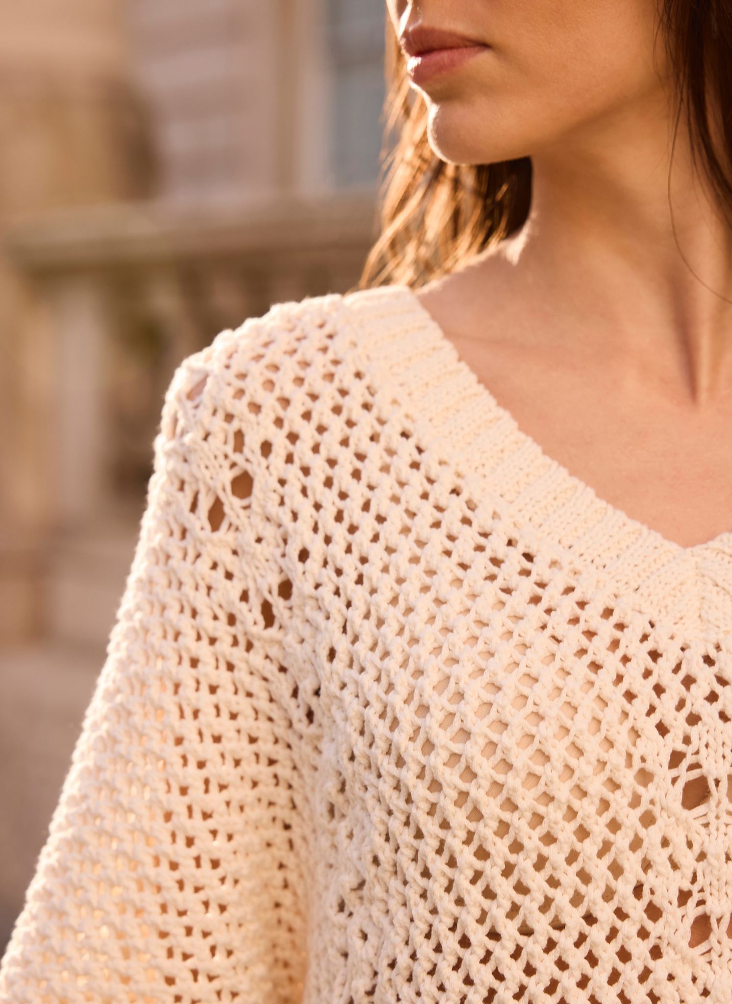 Cream Cotton Blend Knit Top