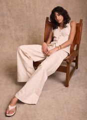 Cream Diamond Textured Wide Jeans