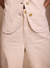 Cream Diamond Textured Wide Jeans