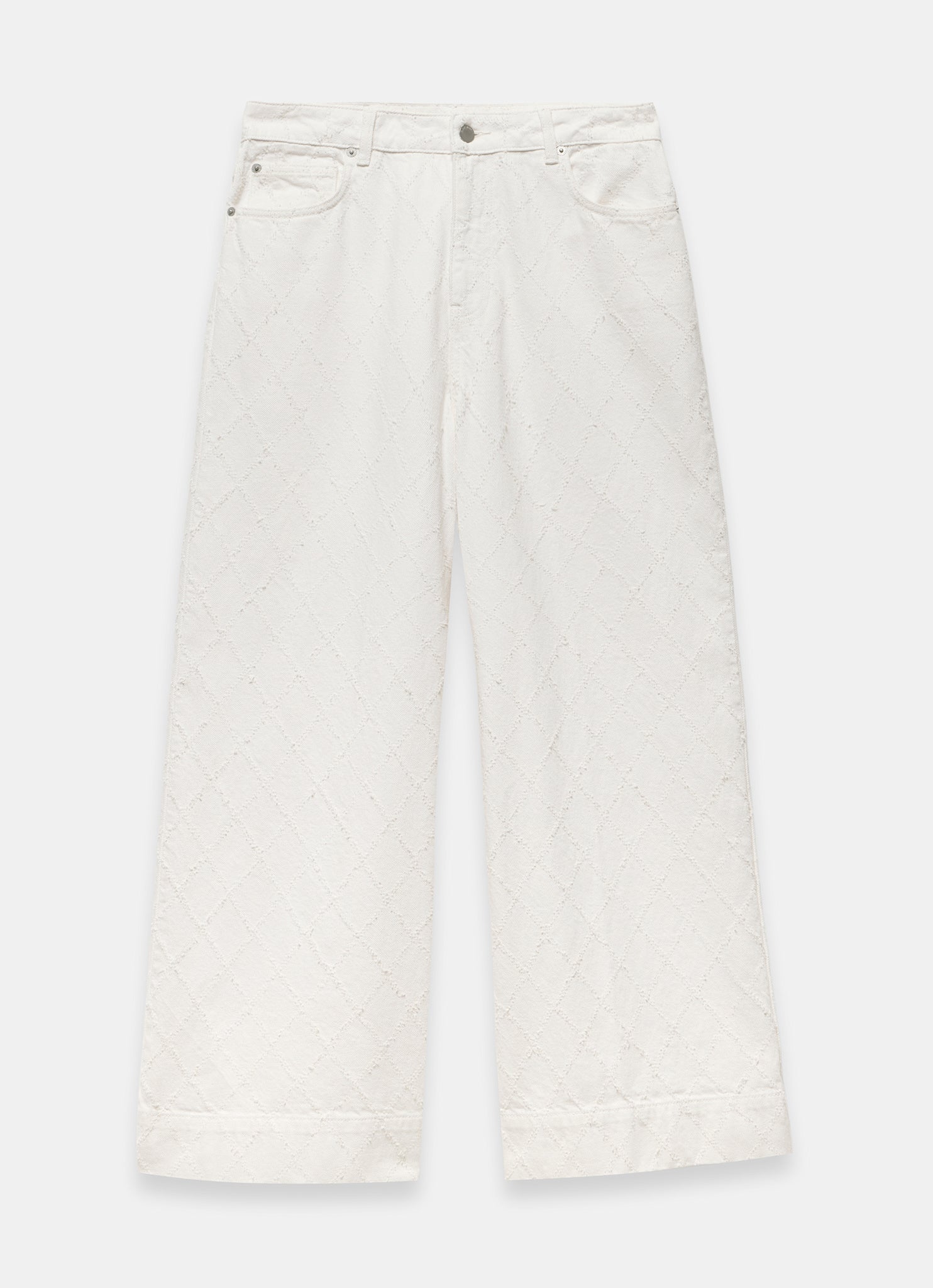 Cream Diamond Textured Wide Jeans