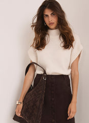 Cream Wool Blend High Neck Knit Top