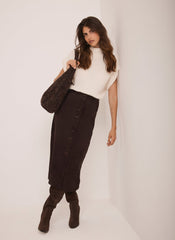Cream Wool Blend High Neck Knit Top