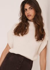 Cream Wool Blend High Neck Knit Top