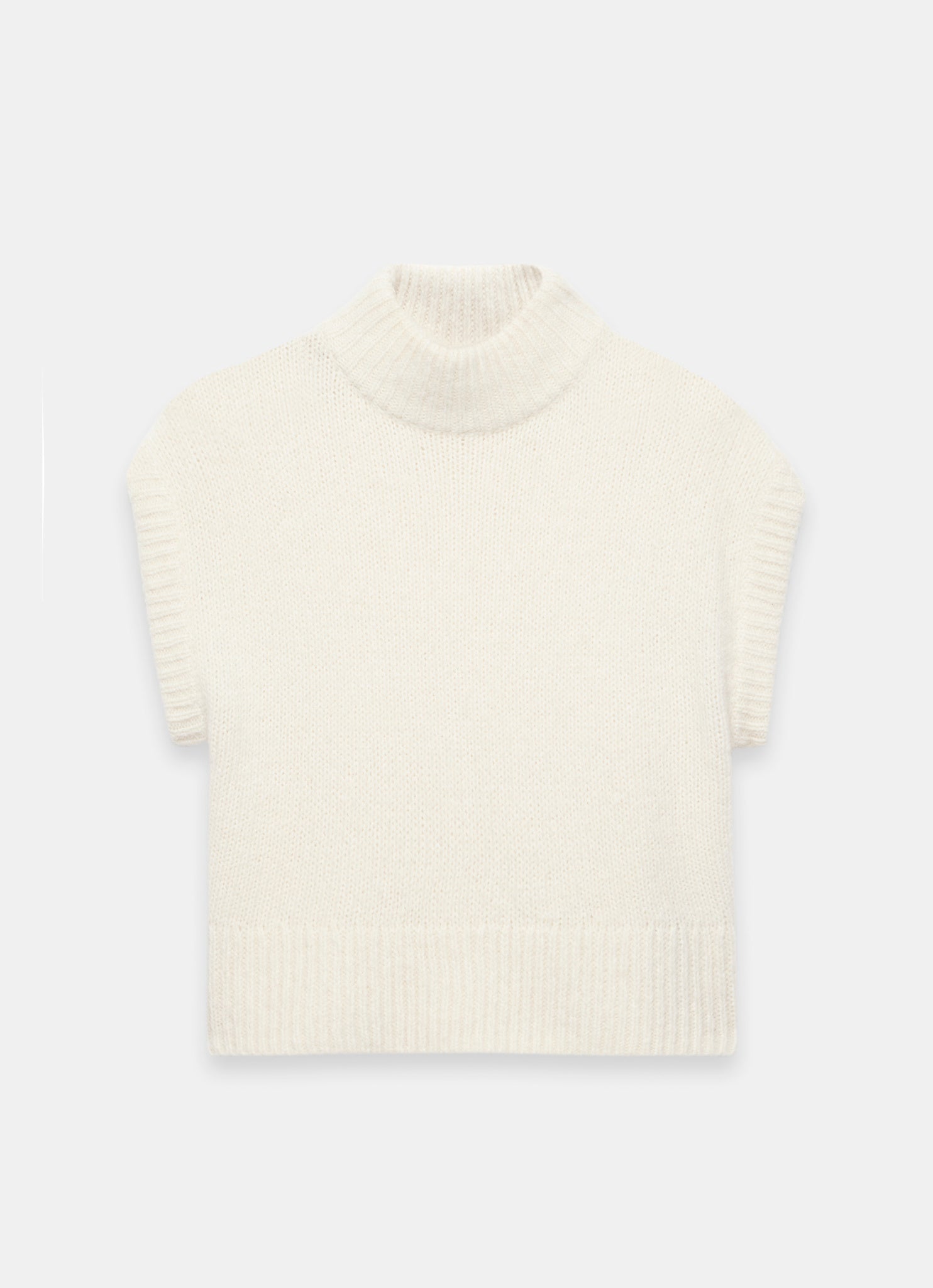 Cream Wool Blend High Neck Knit Top