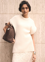 Cream Wool Blend Longline Knit Top