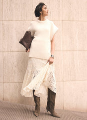 Cream Wool Blend Longline Knit Top