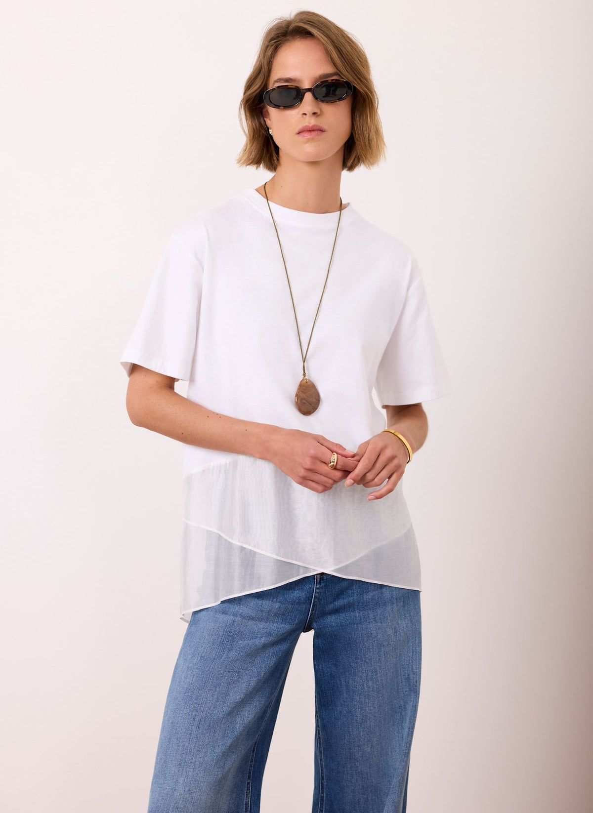 Cream Cotton Sheer Wrap T-Shirt