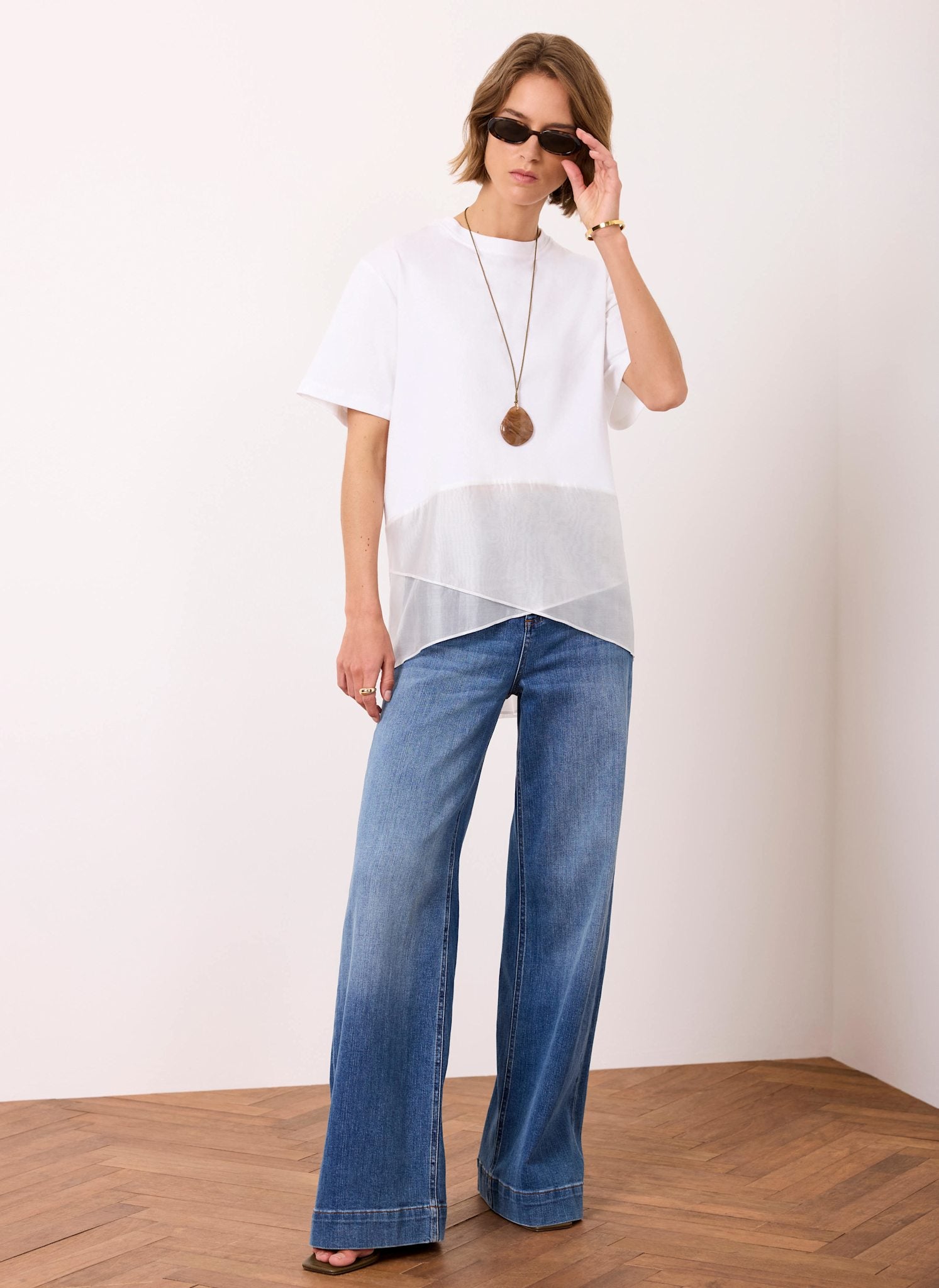 Cream Cotton Sheer Wrap T-Shirt