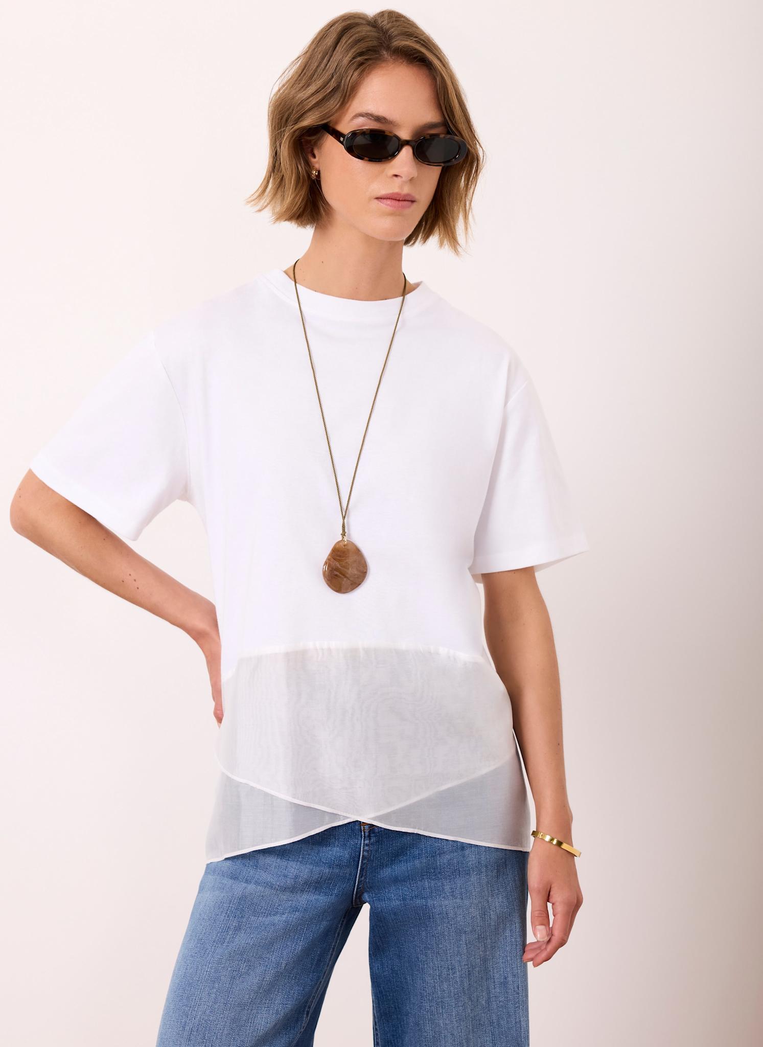 Cream Cotton Sheer Wrap T-Shirt
