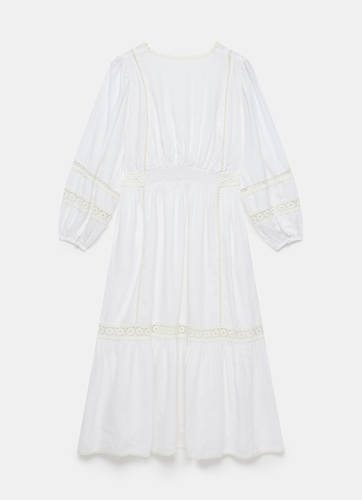 White Crochet Linen Blend Midi Dress