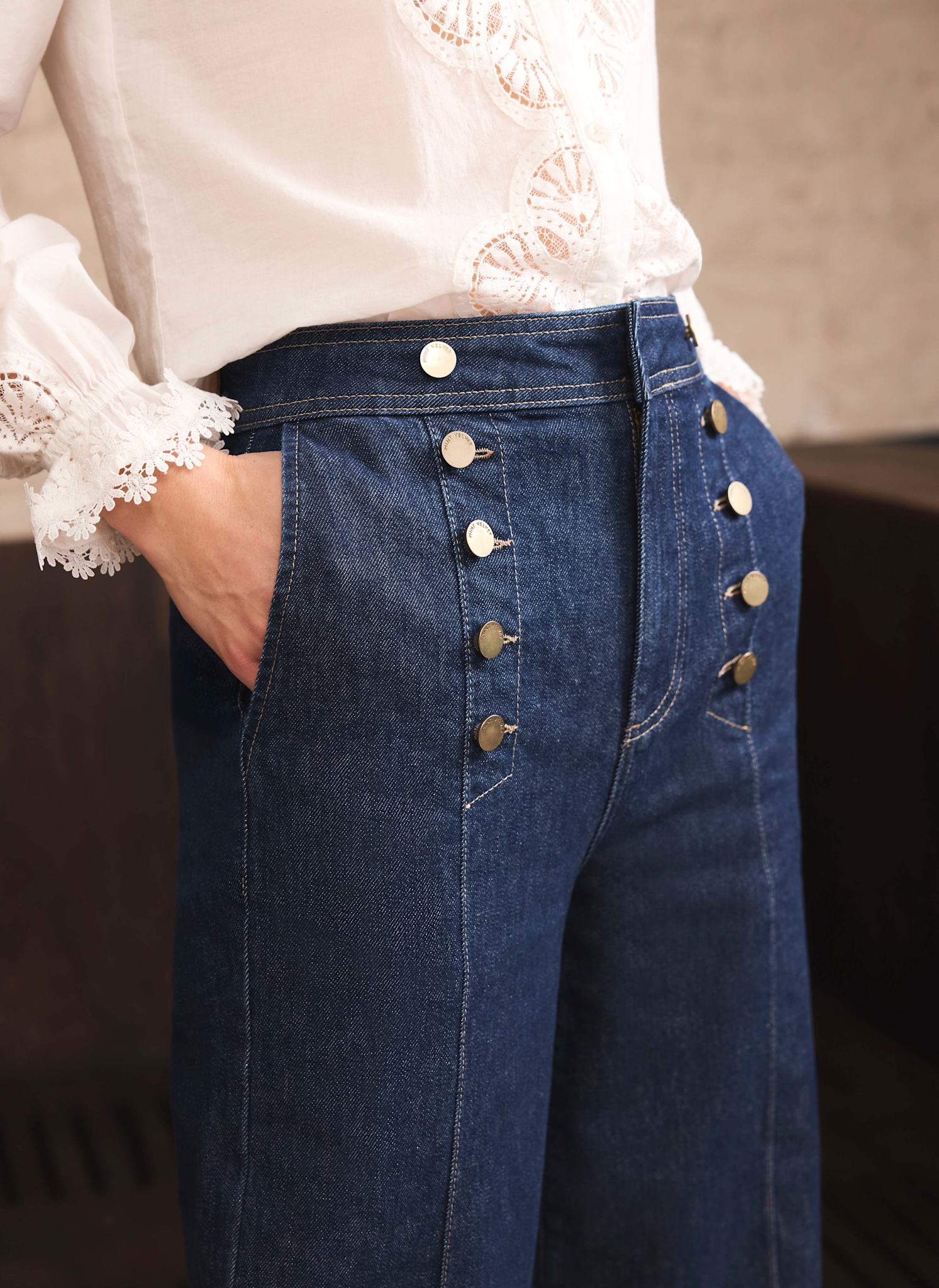 Dark Indigo Button Front Tailored Jean
