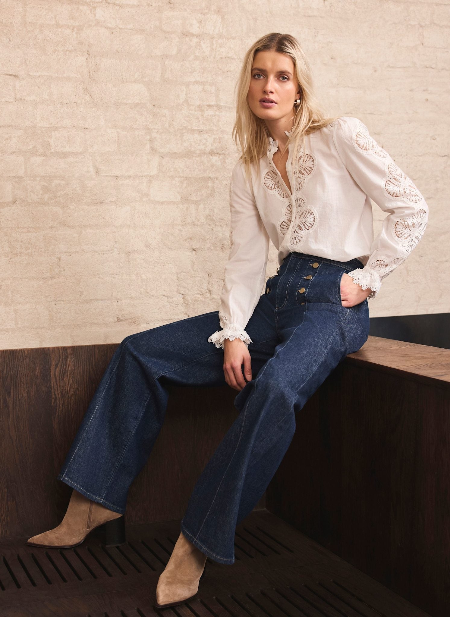 Dark Indigo Button Front Tailored Jean