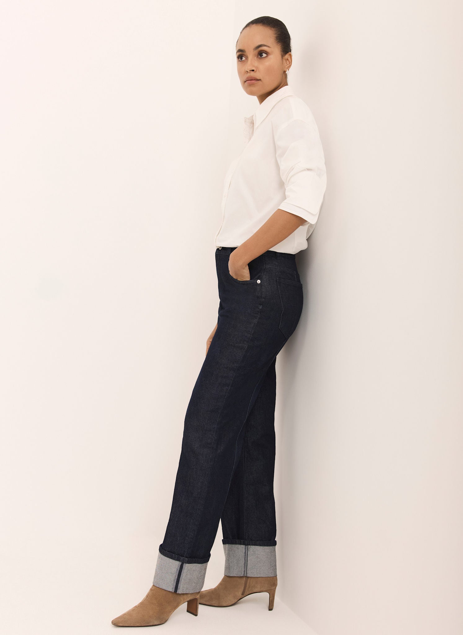Dark Indigo Wide Turn Up Jeans