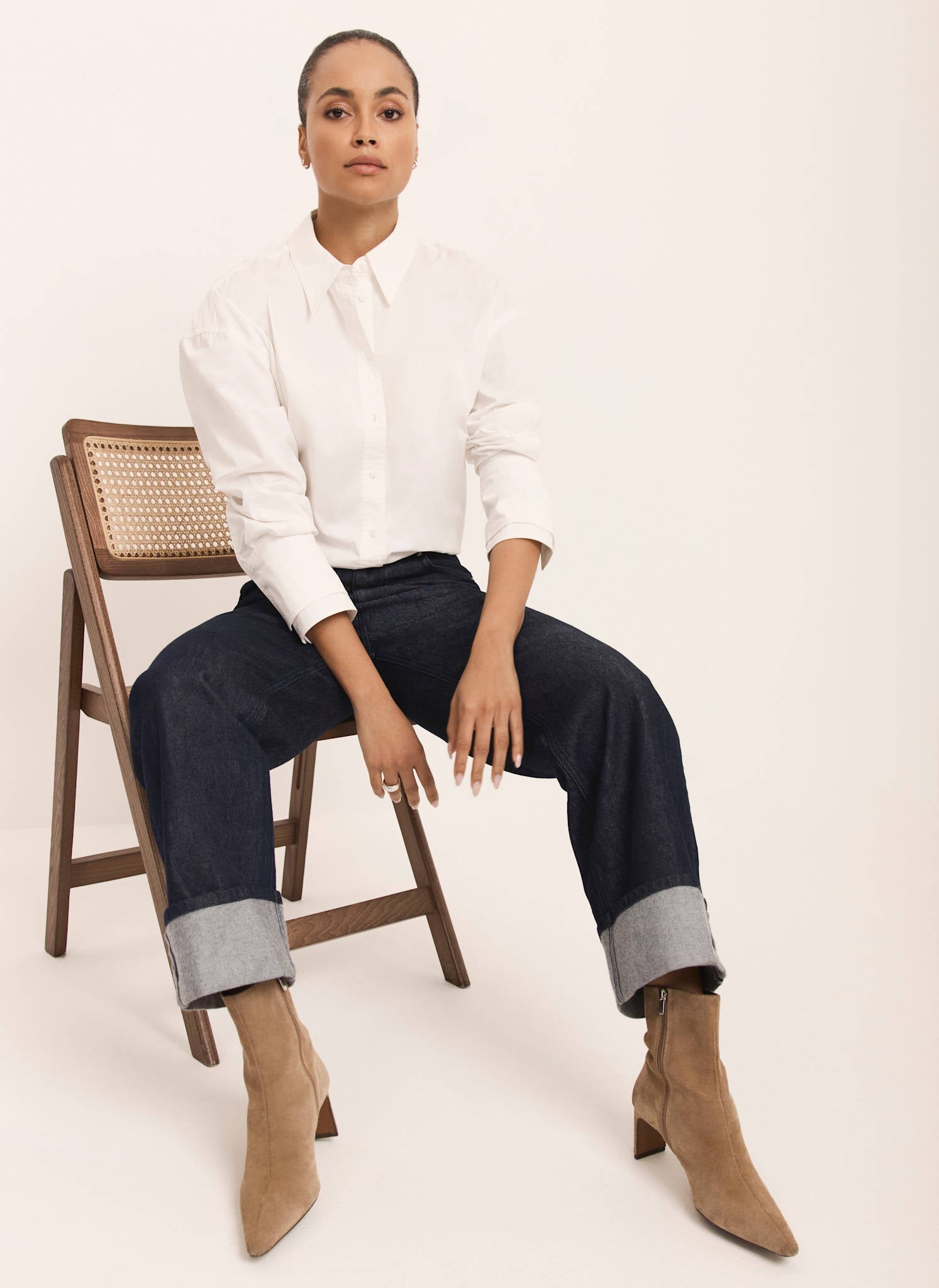 Dark Indigo Wide Turn Up Jeans