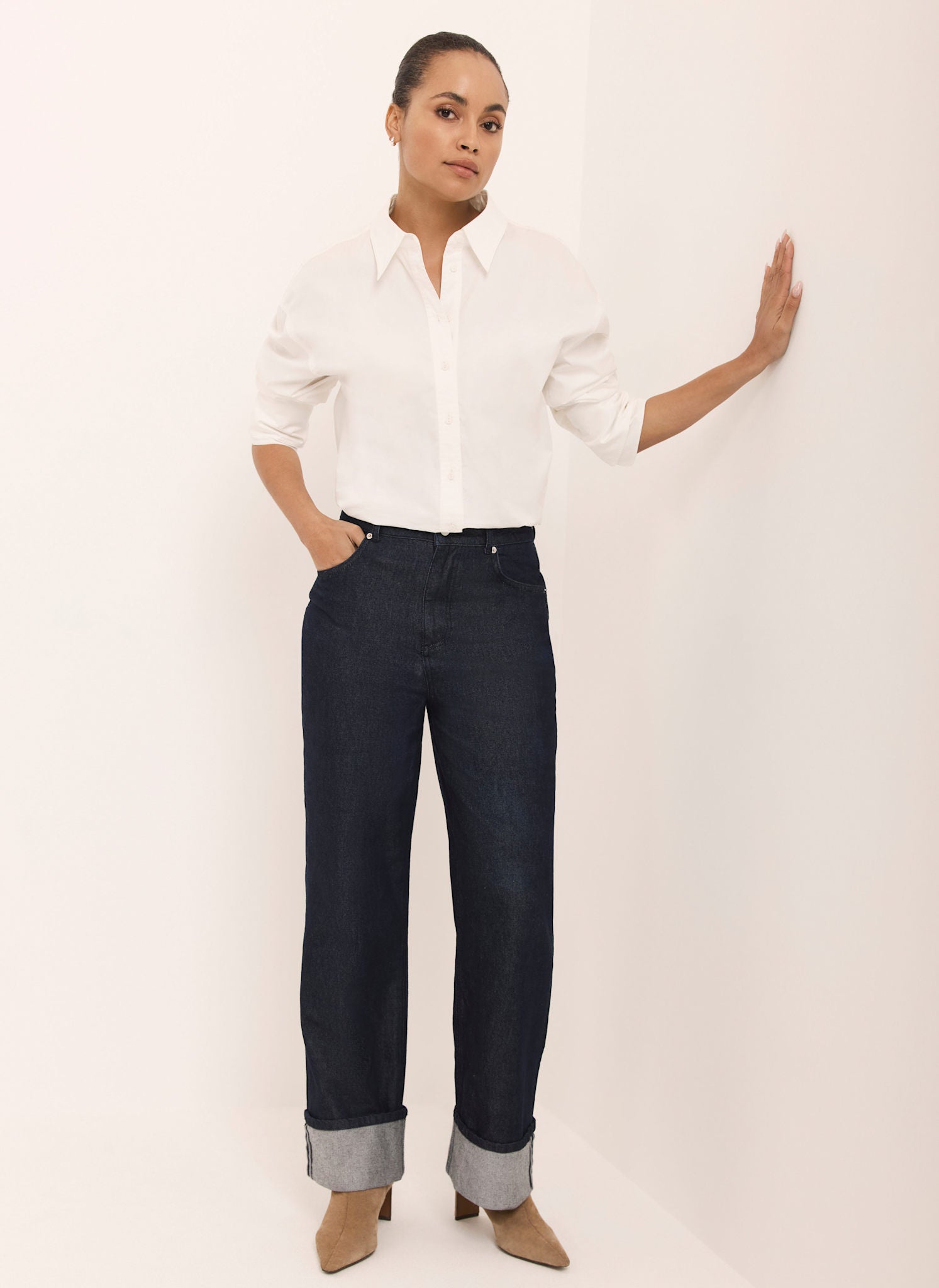 Dark Indigo Wide Turn Up Jeans
