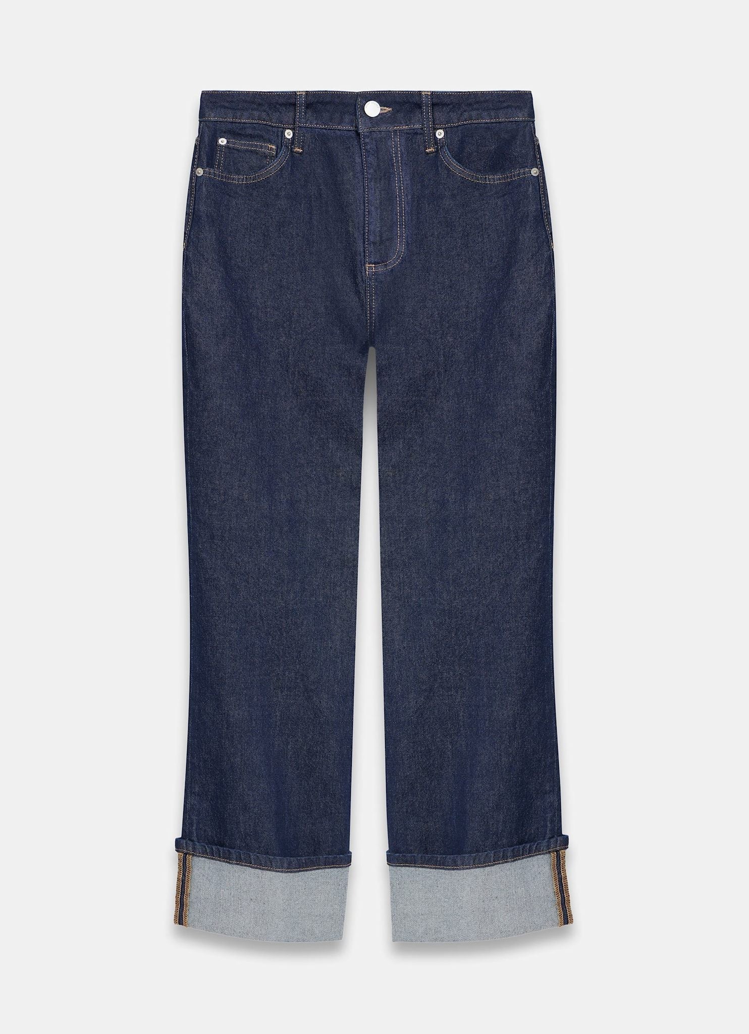 Dark Indigo Wide Turn Up Jeans