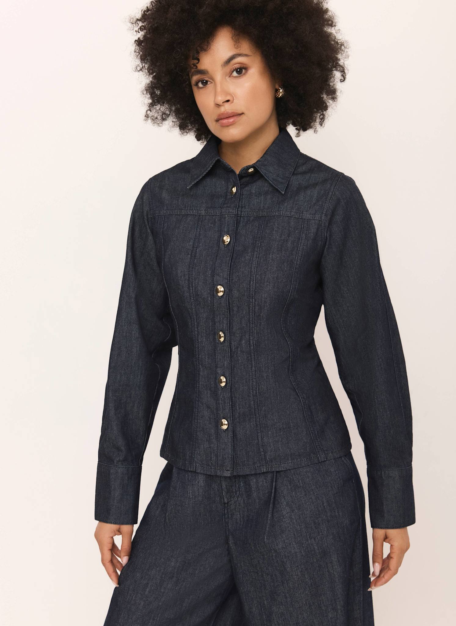 Dark Indigo Denim Fitted Shirt