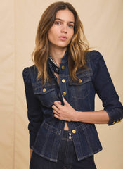 Dark Indigo Puff Sleeve Denim Jacket