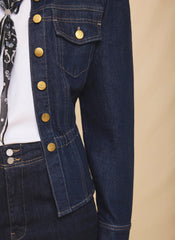 Dark Indigo Puff Sleeve Denim Jacket