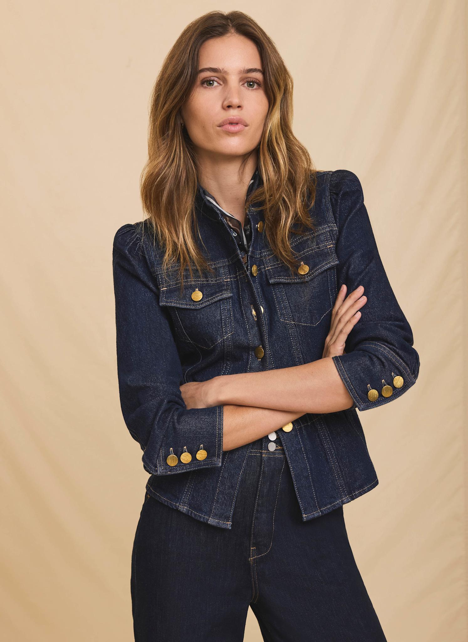 Dark Indigo Puff Sleeve Denim Jacket