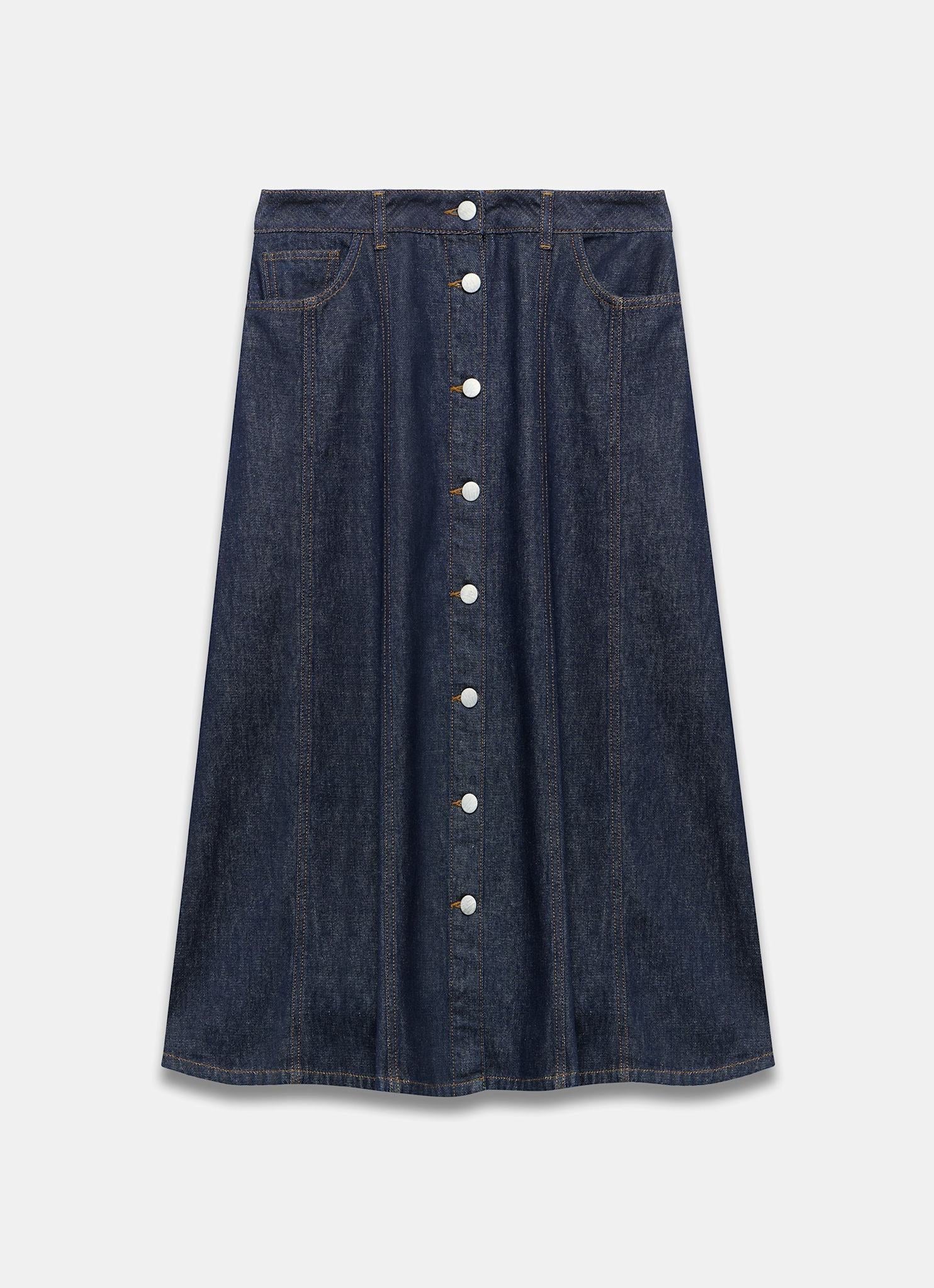 Dark Indigo Denim Midi Skirt