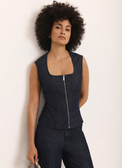 Dark Indigo Denim Zip Detail Top