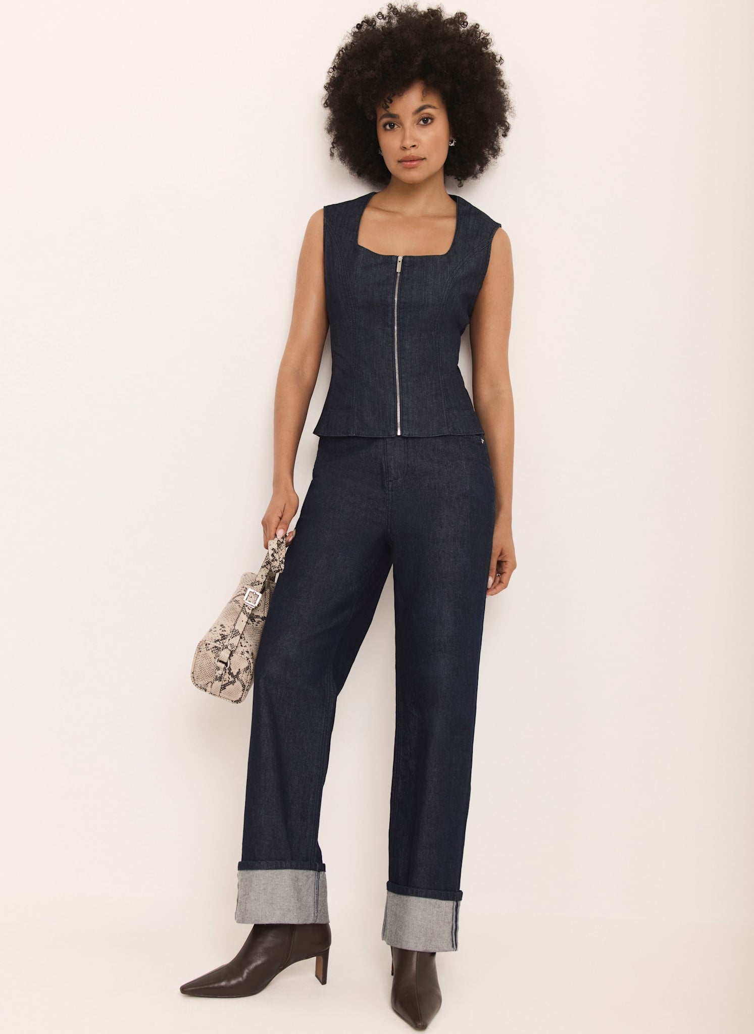 Dark Indigo Denim Zip Detail Top