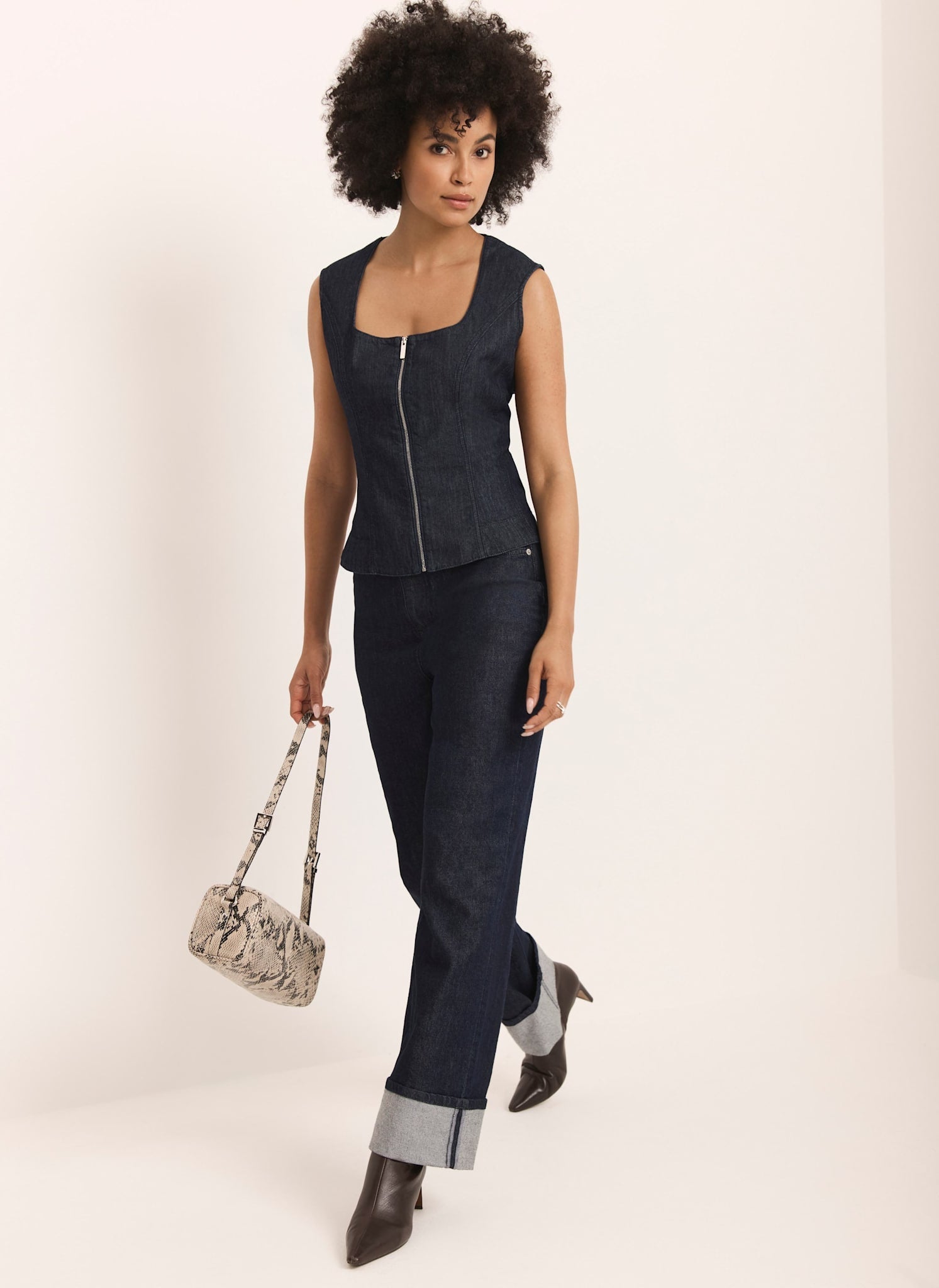 Dark Indigo Denim Zip Detail Top