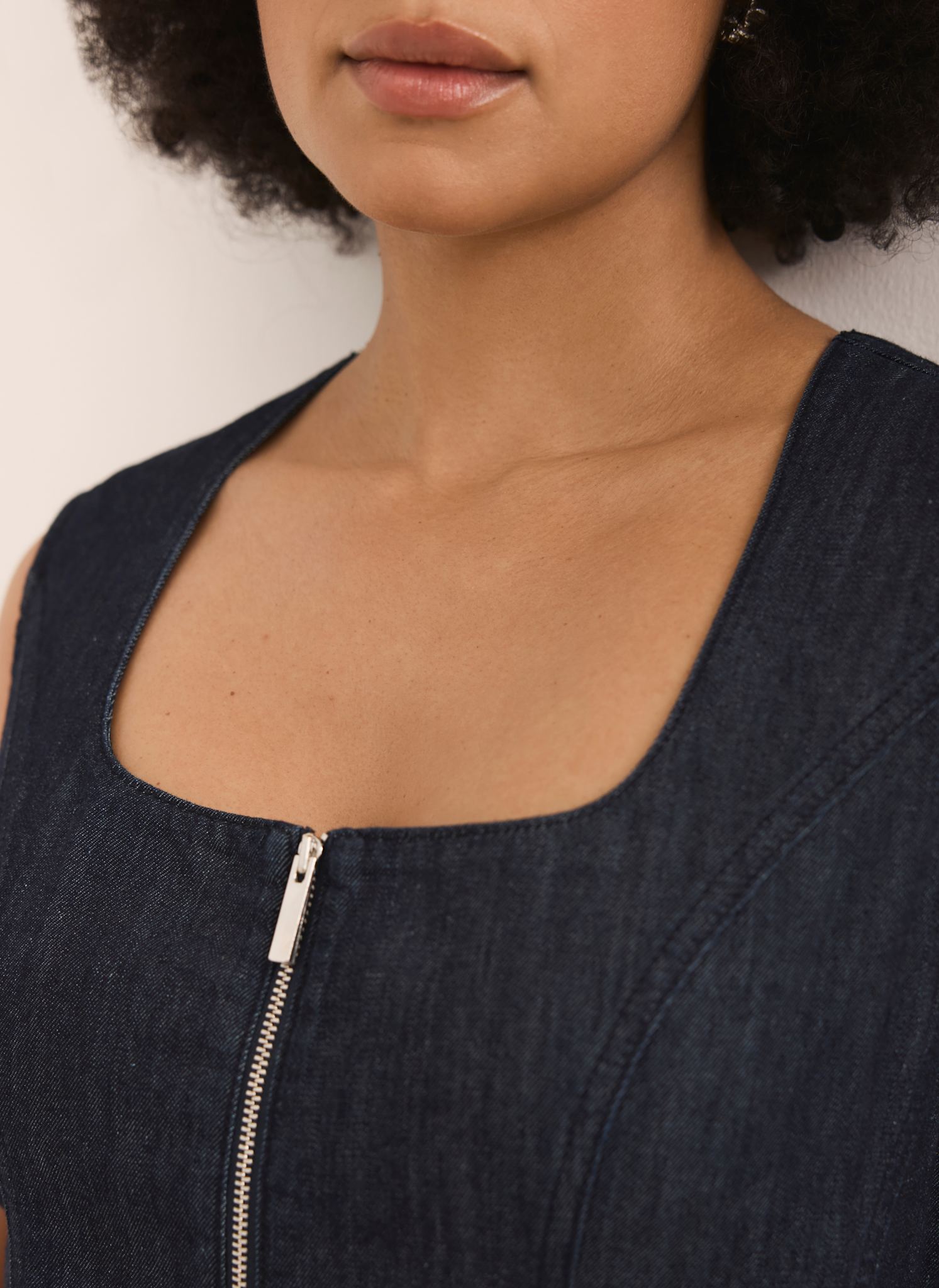 Dark Indigo Denim Zip Detail Top