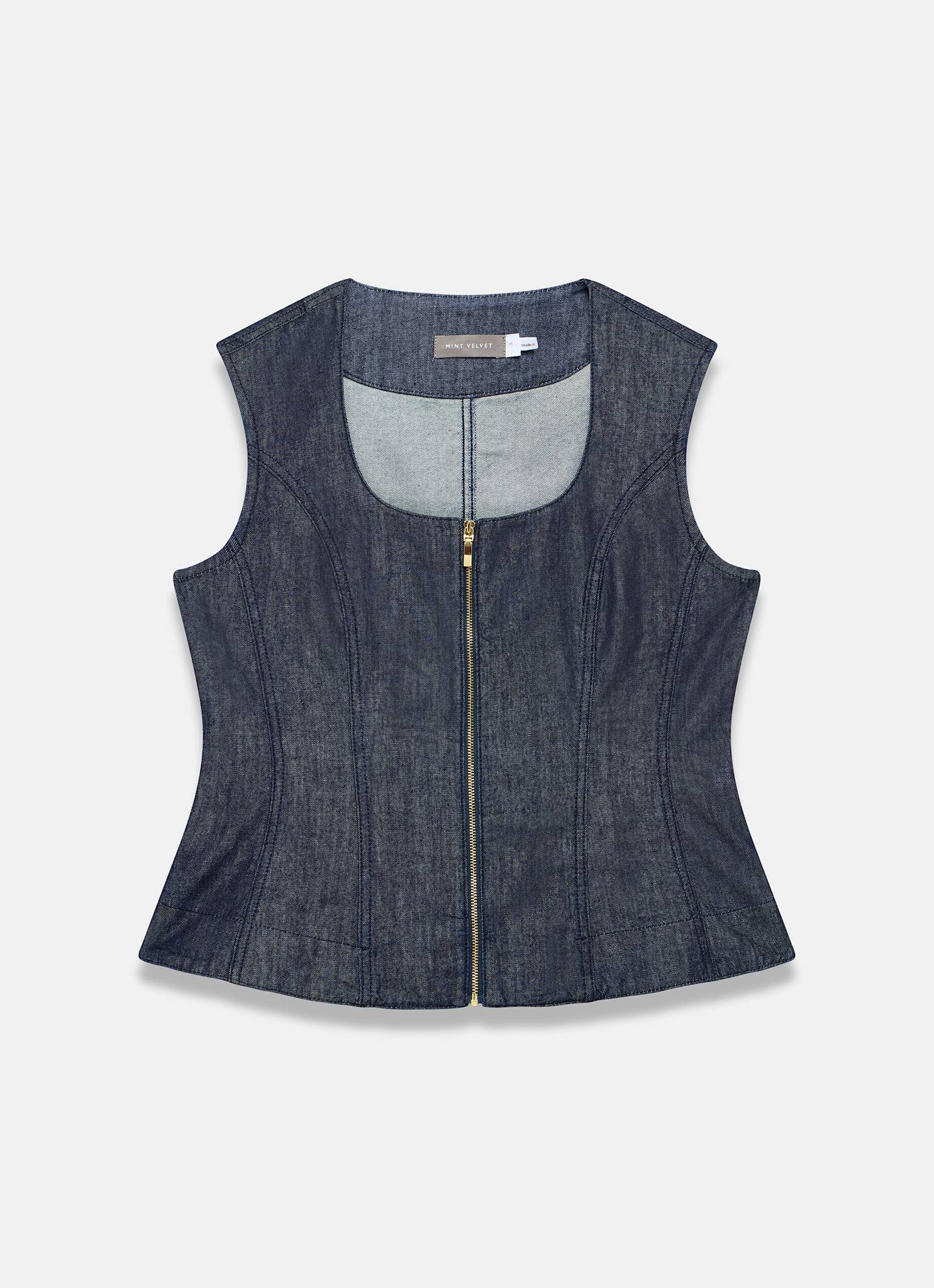 Dark Indigo Denim Zip Detail Top
