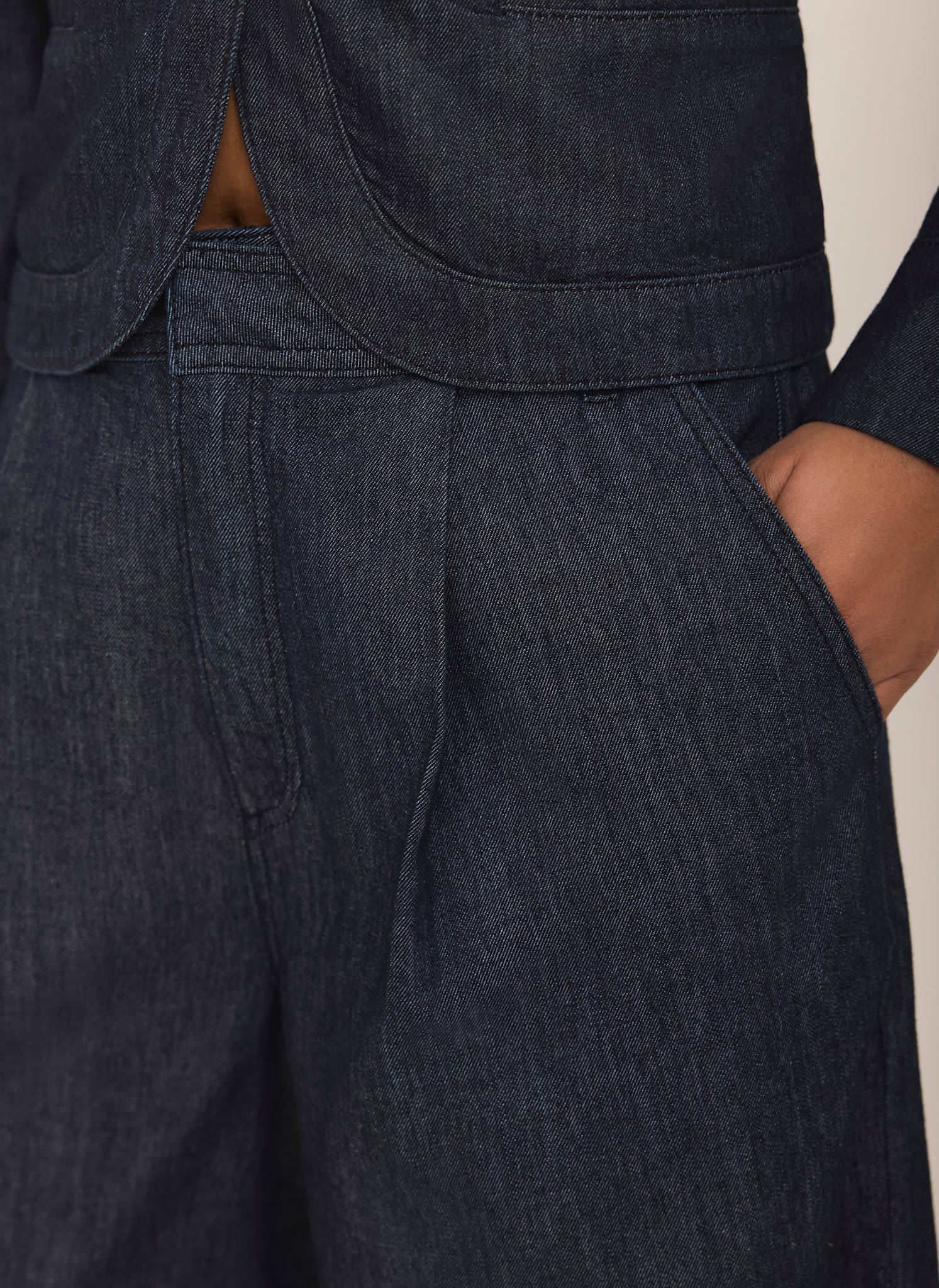 Dark Indigo Pleated Tailored Wide Leg Jeans