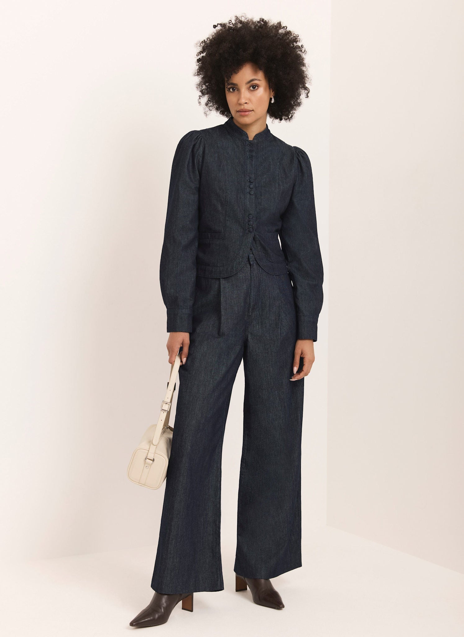 Dark Indigo Pleated Tailored Wide Leg Jeans