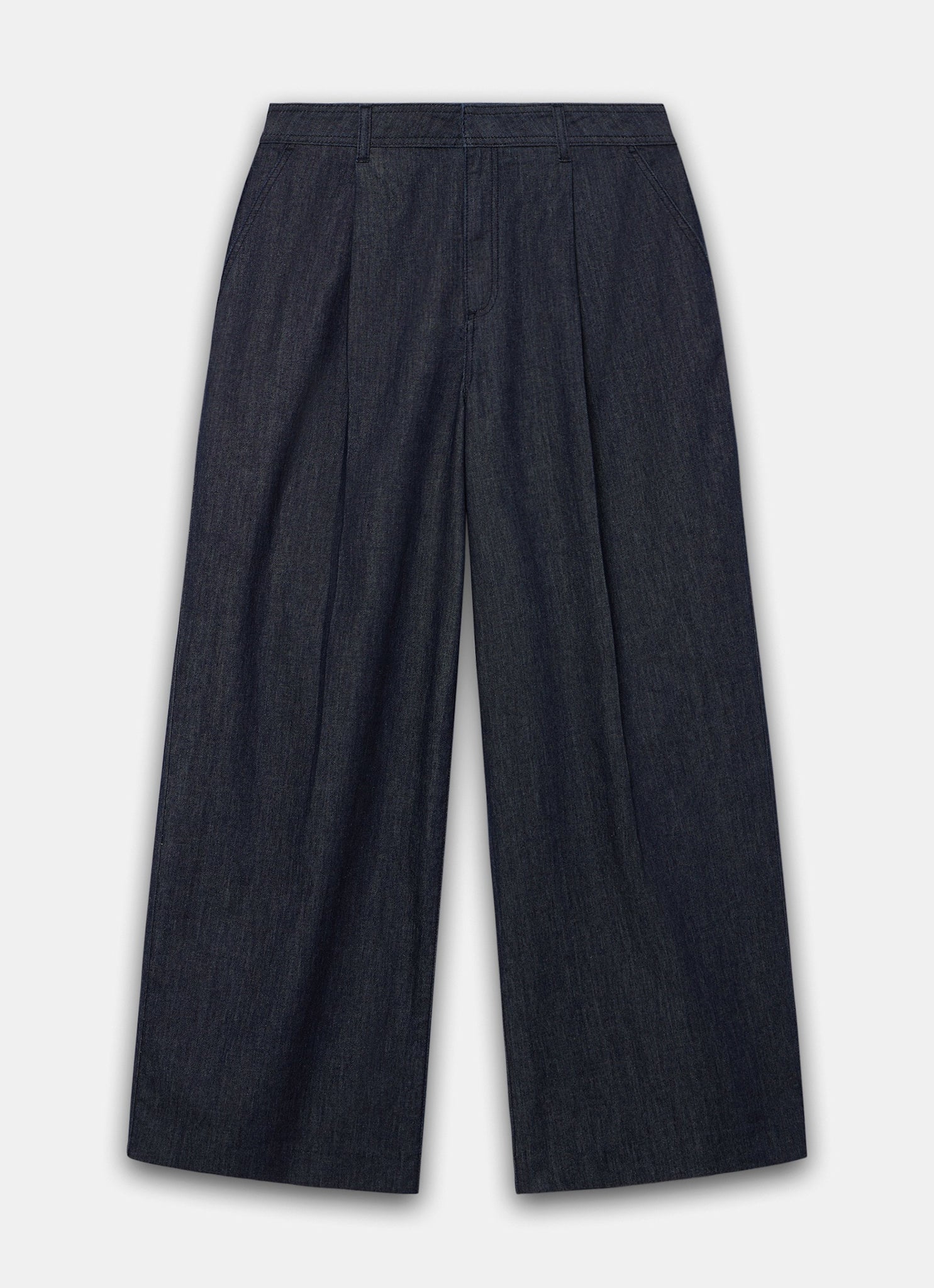 Dark Indigo Pleated Tailored Wide Leg Jeans