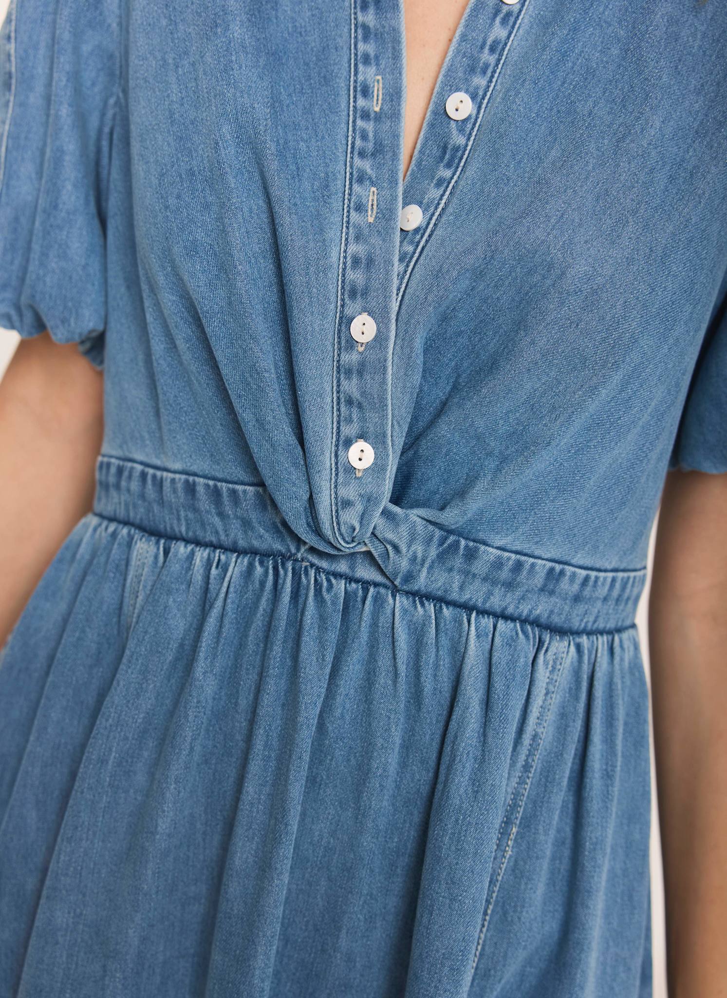Mid Indigo Denim Twist Midi Dress